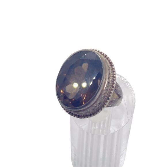 Women's Artisan Silver Tone Dark Brown Gemstone Oval Cut Cocktail Ring size 7 - Picture 1 of 7